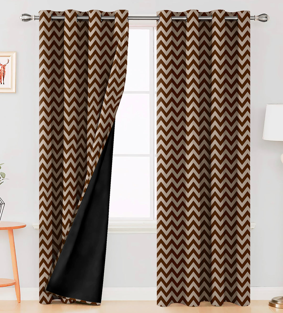 Ultimate Trends Premium Polyester Moire Pattern Digital Printed Curtain, Brown Color, 1 Piece