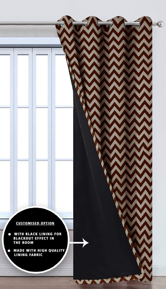 Ultimate Trends Premium Polyester Chevron Pattern Digital Printed Curtain, Chocolate Color, 1 Piece