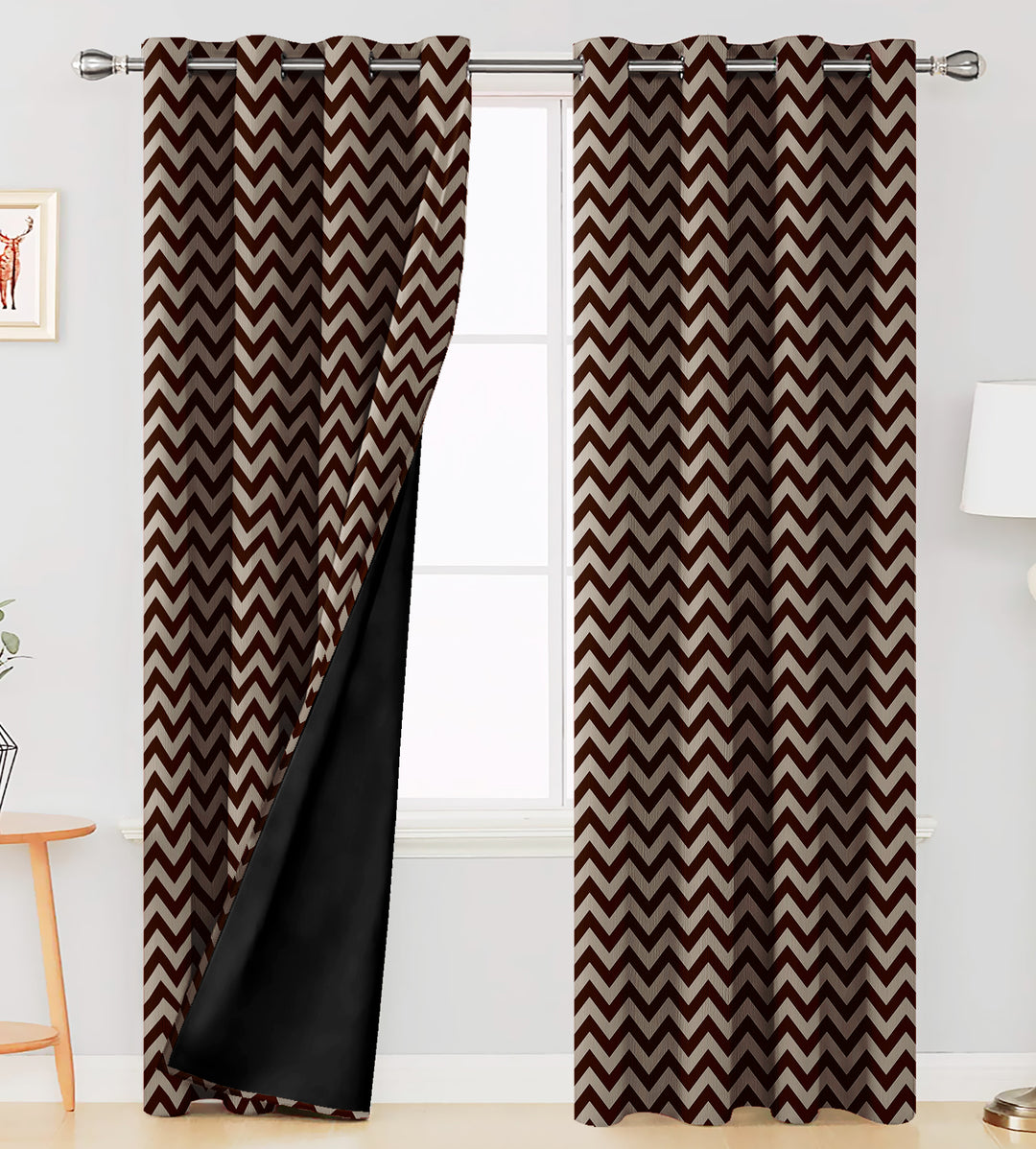 Ultimate Trends Premium Polyester Chevron Pattern Digital Printed Curtain, Chocolate Color, 1 Piece