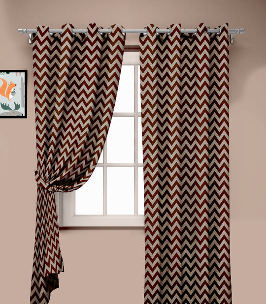 Ultimate Trends Premium Polyester Chevron Pattern Digital Printed Curtain, Chocolate Color, 1 Piece