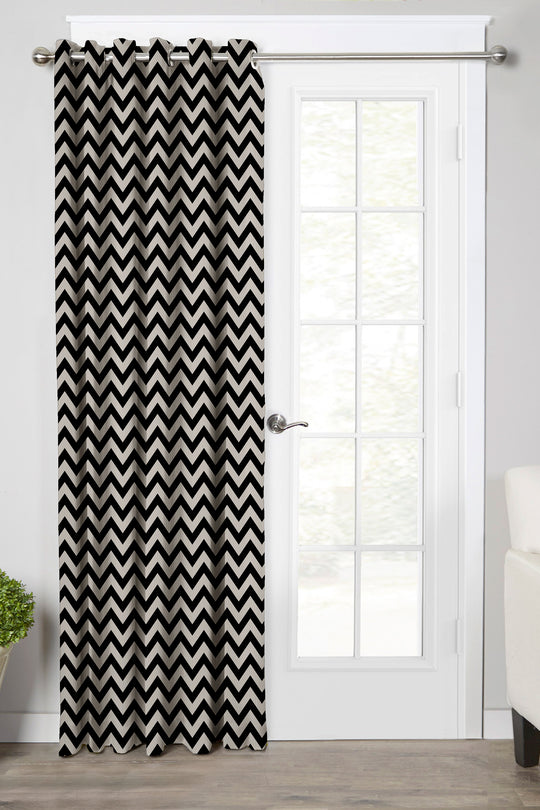 Ultimate Trends Premium Polyester Chevron Pattern Digital Printed Curtain, Black Color, 1 Piece