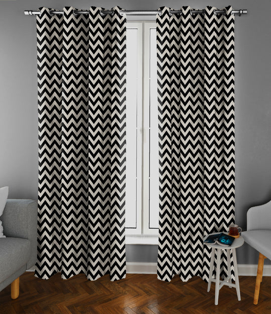 Ultimate Trends Premium Polyester Chevron Pattern Digital Printed Curtain, Black Color, 1 Piece