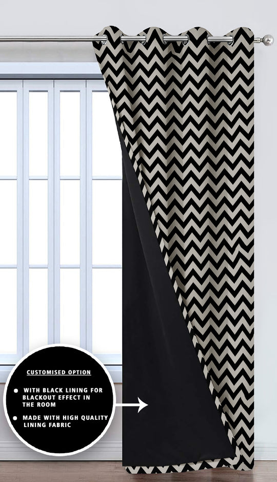 Ultimate Trends Premium Polyester Chevron Pattern Digital Printed Curtain, Black Color, 1 Piece