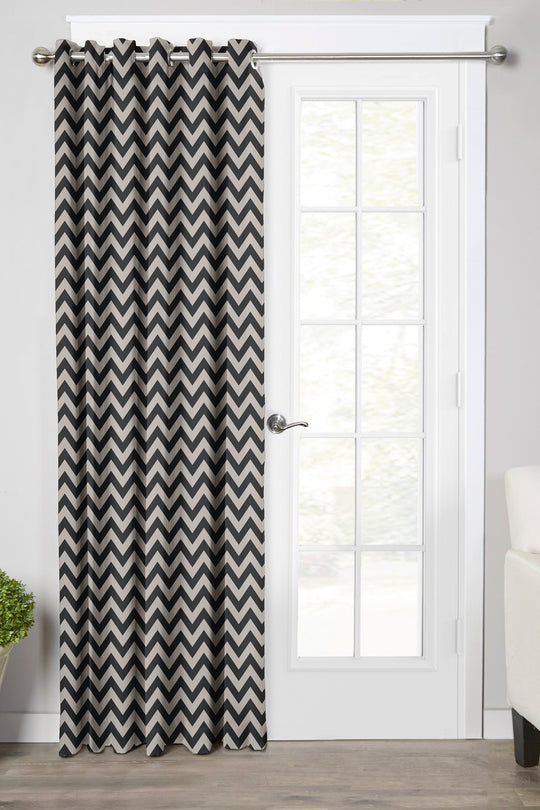 Ultimate Trends Premium Polyester Chevron Pattern Digital Printed Curtain, Charcoal Grey Color, 1 Piece