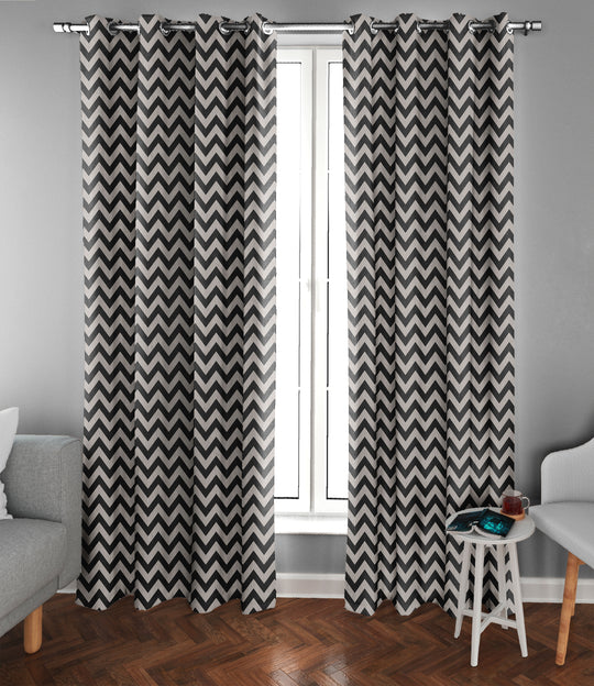 Ultimate Trends Premium Polyester Chevron Pattern Digital Printed Curtain, Charcoal Grey Color, 1 Piece