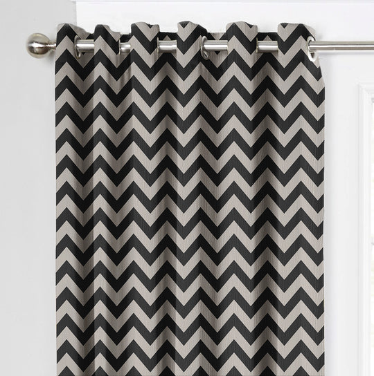 Ultimate Trends Premium Polyester Chevron Pattern Digital Printed Curtain, Charcoal Grey Color, 1 Piece