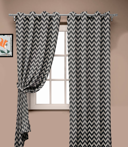 Ultimate Trends Premium Polyester Chevron Pattern Digital Printed Curtain, Charcoal Grey Color, 1 Piece