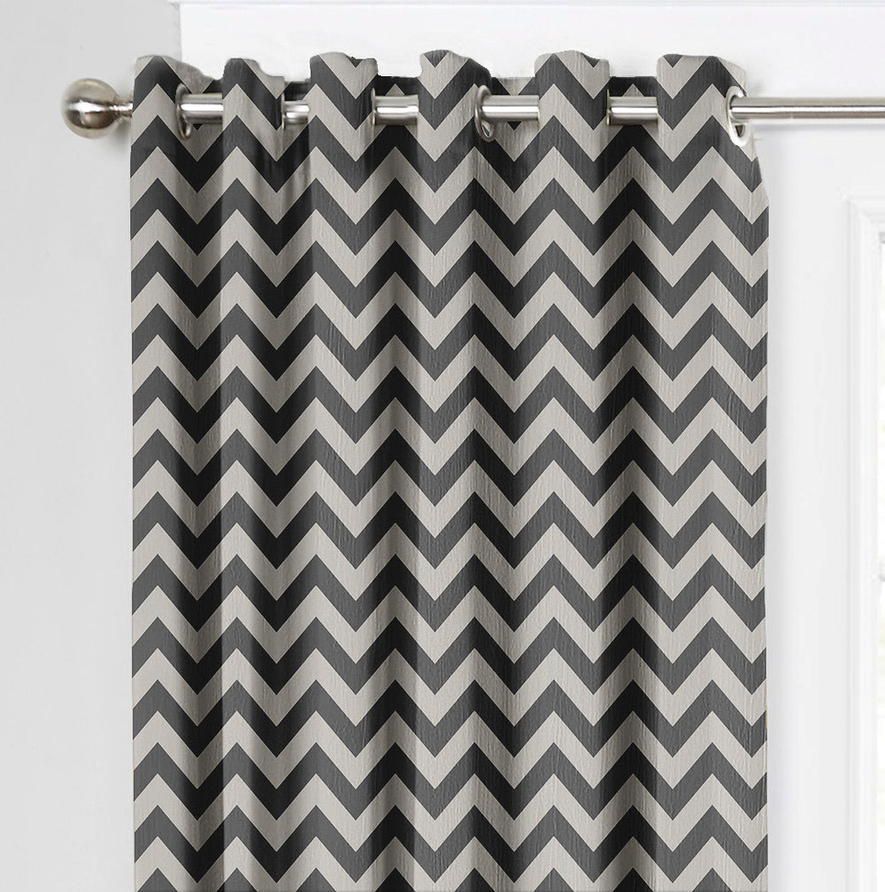 Ultimate Trends Premium Polyester Chevron Pattern Digital Printed Curtain, Steel Grey Color, 1 Piece