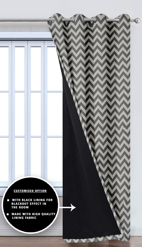 Ultimate Trends Premium Polyester Chevron Pattern Digital Printed Curtain, Steel Grey Color, 1 Piece