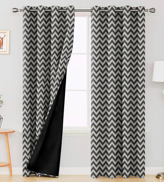 Ultimate Trends Premium Polyester Chevron Pattern Digital Printed Curtain, Steel Grey Color, 1 Piece