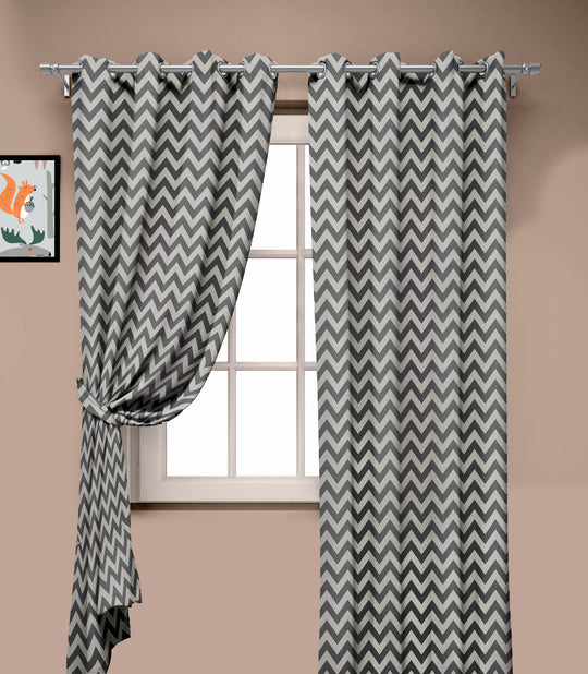 Ultimate Trends Premium Polyester Chevron Pattern Digital Printed Curtain, Steel Grey Color, 1 Piece