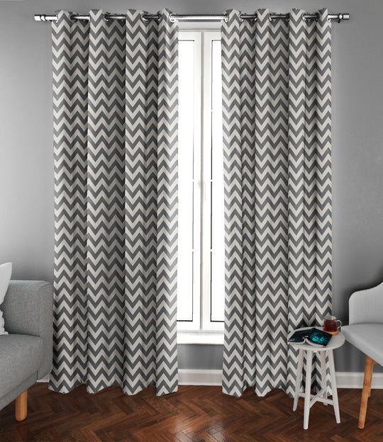 Ultimate Trends Premium Polyester Chevron Pattern Digital Printed Curtain, Grey Color, 1 Piece