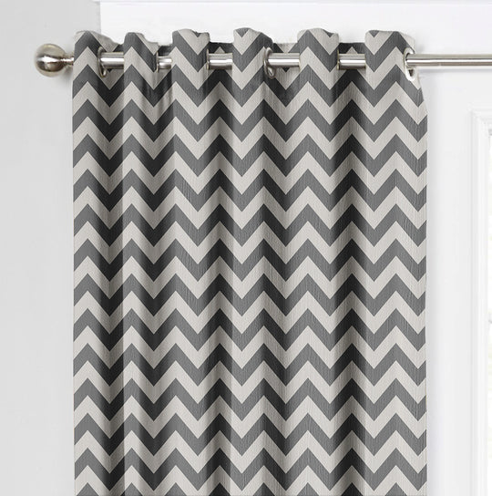 Ultimate Trends Premium Polyester Chevron Pattern Digital Printed Curtain, Grey Color, 1 Piece