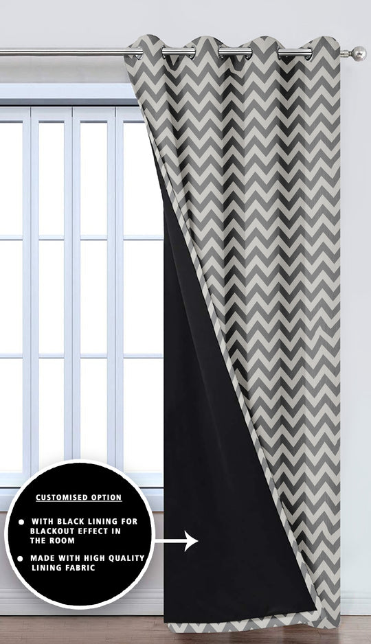 Ultimate Trends Premium Polyester Chevron Pattern Digital Printed Curtain, Grey Color, 1 Piece