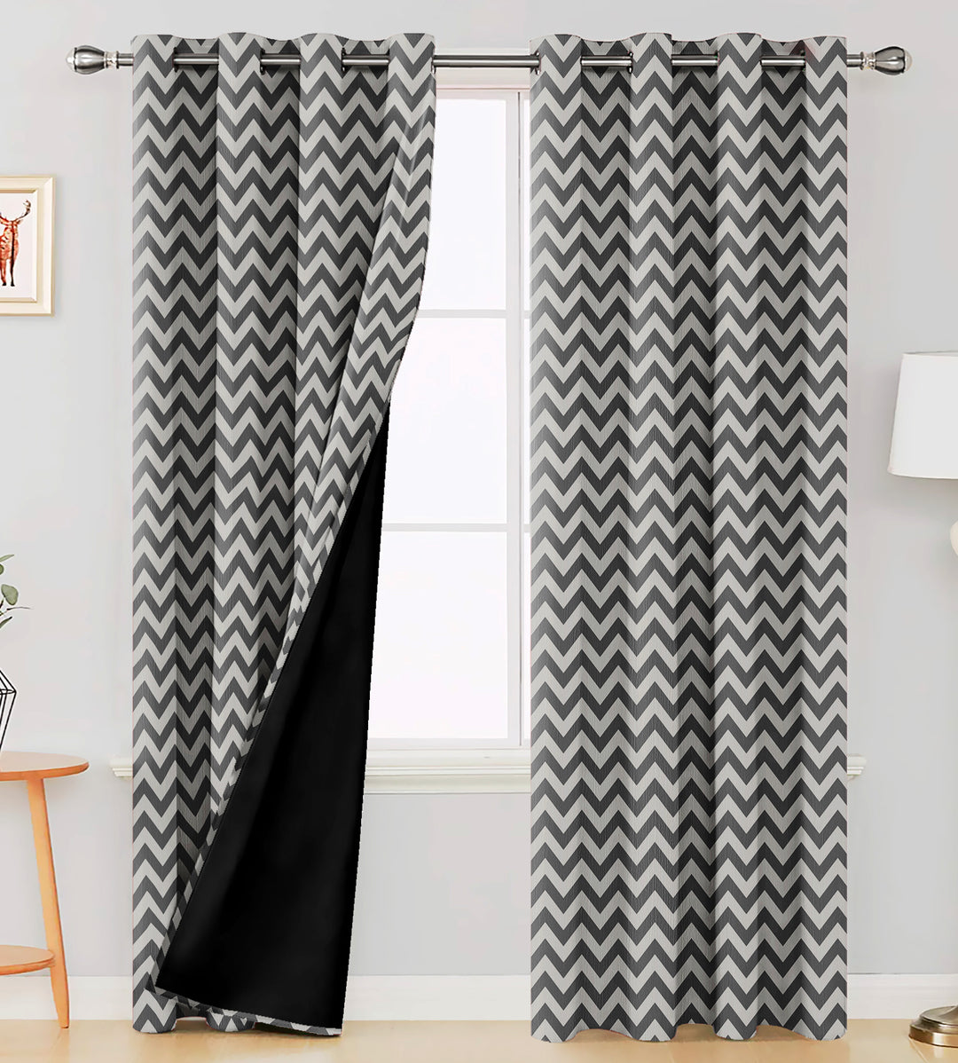 Ultimate Trends Premium Polyester Chevron Pattern Digital Printed Curtain, Grey Color, 1 Piece