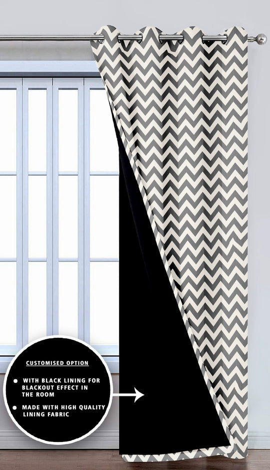 Ultimate Trends Premium Polyester Chevron Pattern Digital Printed Curtain, Pearl Grey Color, 1 Piece