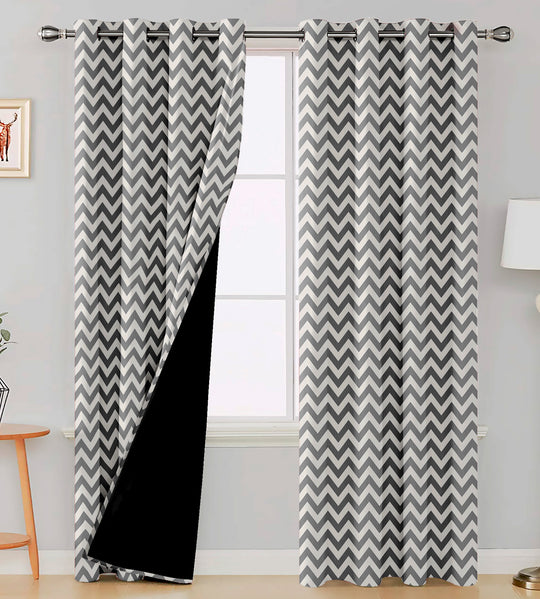 Ultimate Trends Premium Polyester Chevron Pattern Digital Printed Curtain, Pearl Grey Color, 1 Piece