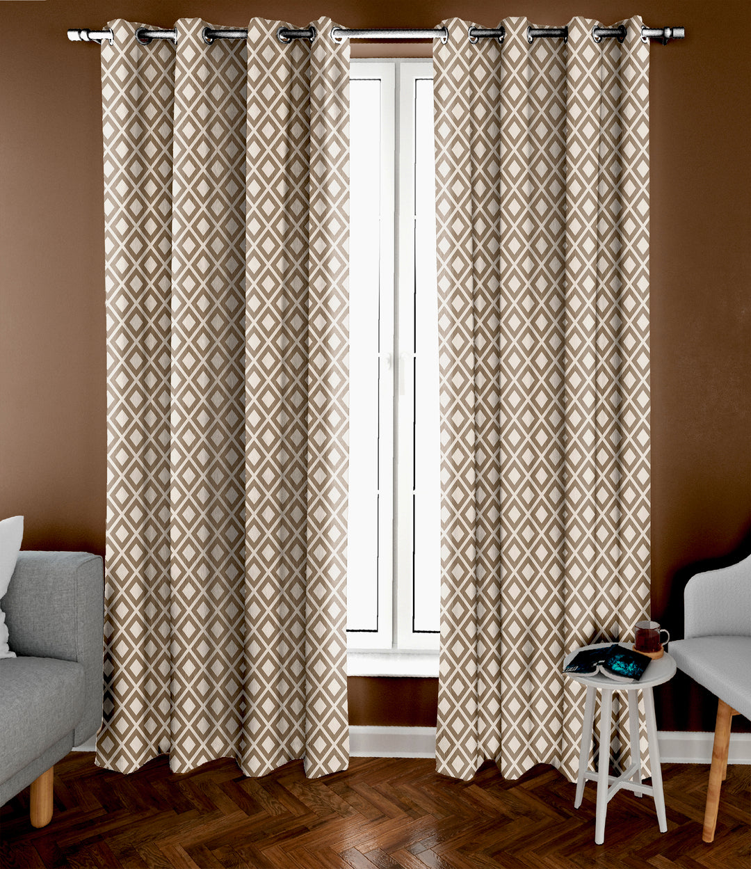 Ultimate Trends Premium Polyester Chevron Pattern Digital Printed Curtain, Thunder Grey Color, 1 Piece