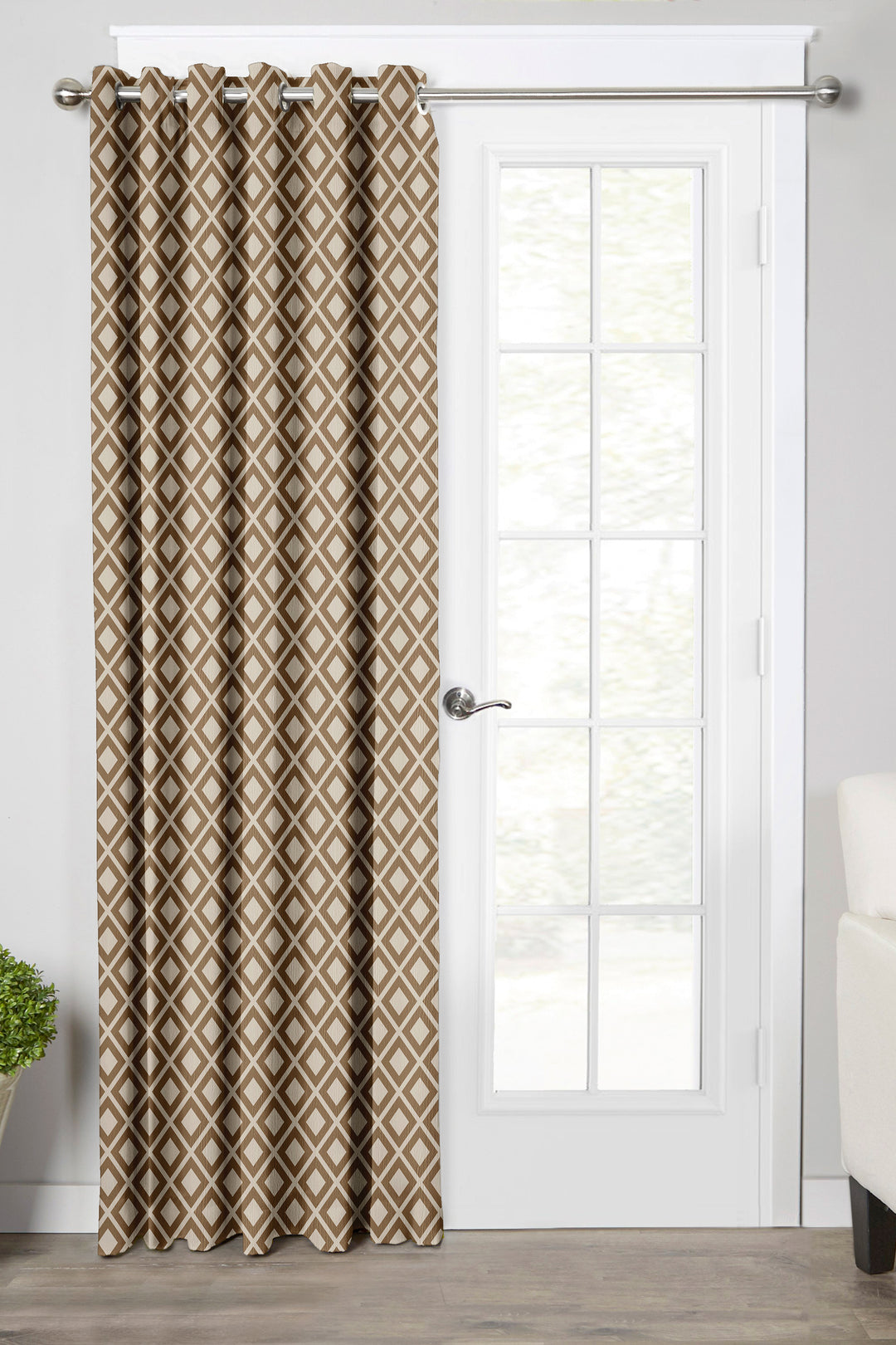 Ultimate Trends Premium Polyester Block Pattern Digital Printed Curtain, Peanut Brown Color, 1 Piece