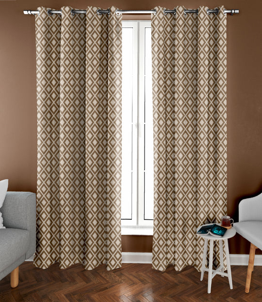 Ultimate Trends Premium Polyester Block Pattern Digital Printed Curtain, Peanut Brown Color, 1 Piece