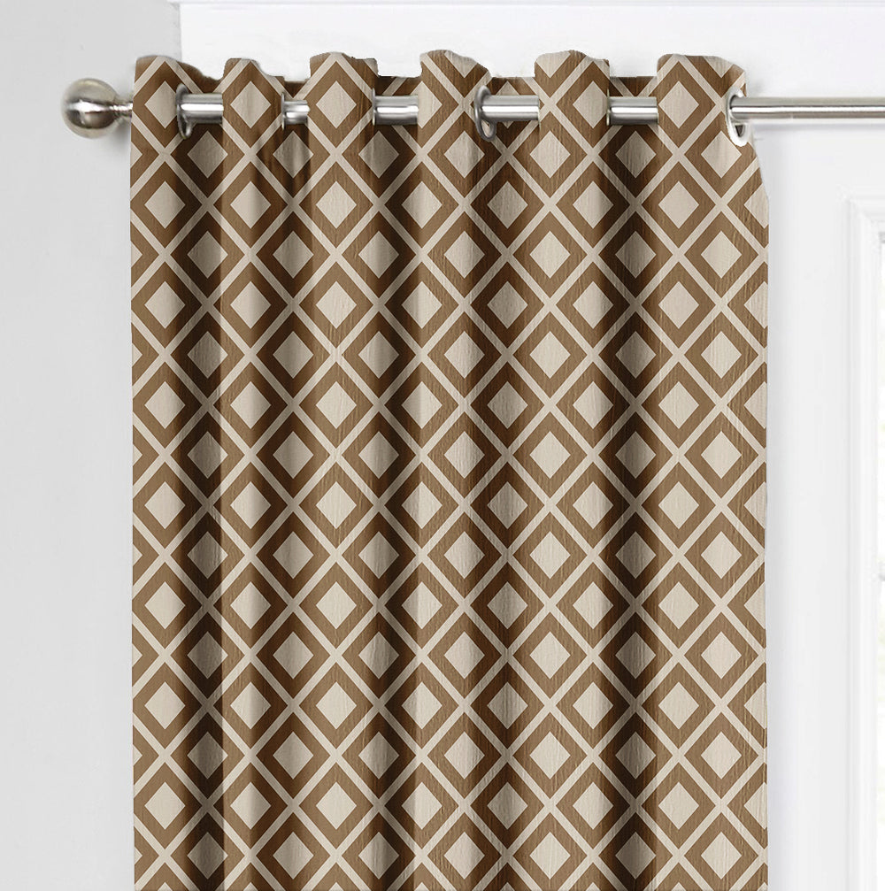 Ultimate Trends Premium Polyester Block Pattern Digital Printed Curtain, Peanut Brown Color, 1 Piece