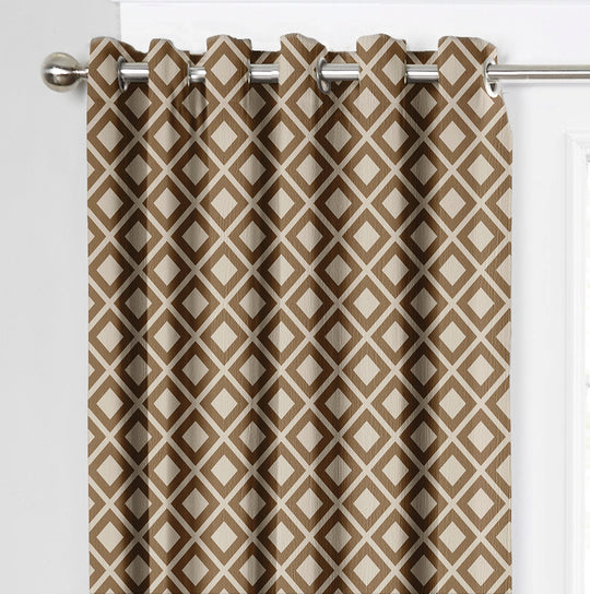 Ultimate Trends Premium Polyester Block Pattern Digital Printed Curtain, Peanut Brown Color, 1 Piece