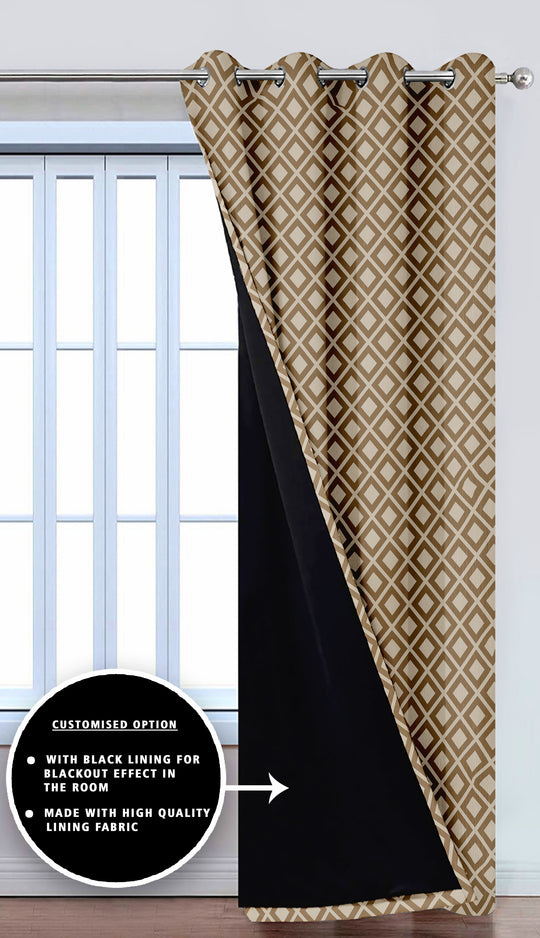 Ultimate Trends Premium Polyester Block Pattern Digital Printed Curtain, Peanut Brown Color, 1 Piece