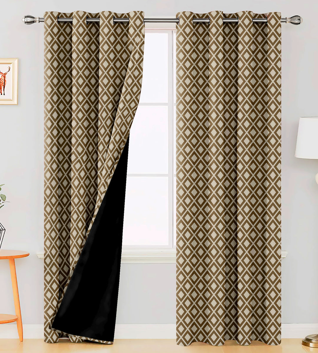 Ultimate Trends Premium Polyester Block Pattern Digital Printed Curtain, Peanut Brown Color, 1 Piece