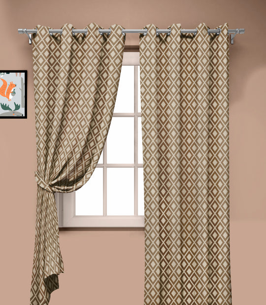 Ultimate Trends Premium Polyester Block Pattern Digital Printed Curtain, Peanut Brown Color, 1 Piece