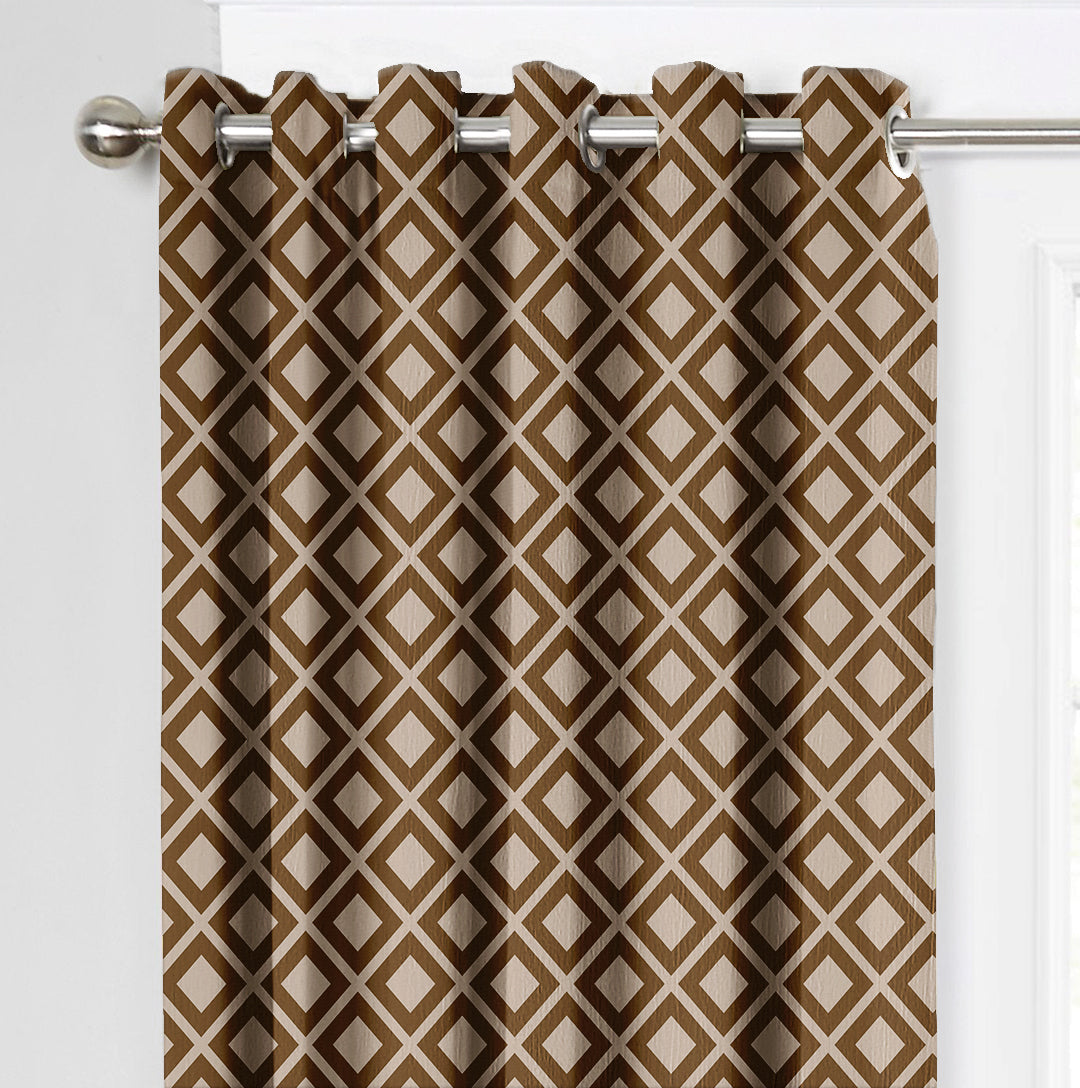 Ultimate Trends Premium Polyester Block Pattern Digital Printed Curtain, Brown Color, 1 Piece