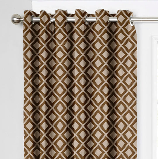 Ultimate Trends Premium Polyester Block Pattern Digital Printed Curtain, Brown Color, 1 Piece