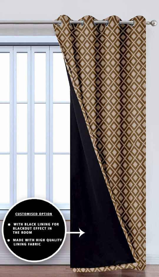 Ultimate Trends Premium Polyester Block Pattern Digital Printed Curtain, Brown Color, 1 Piece