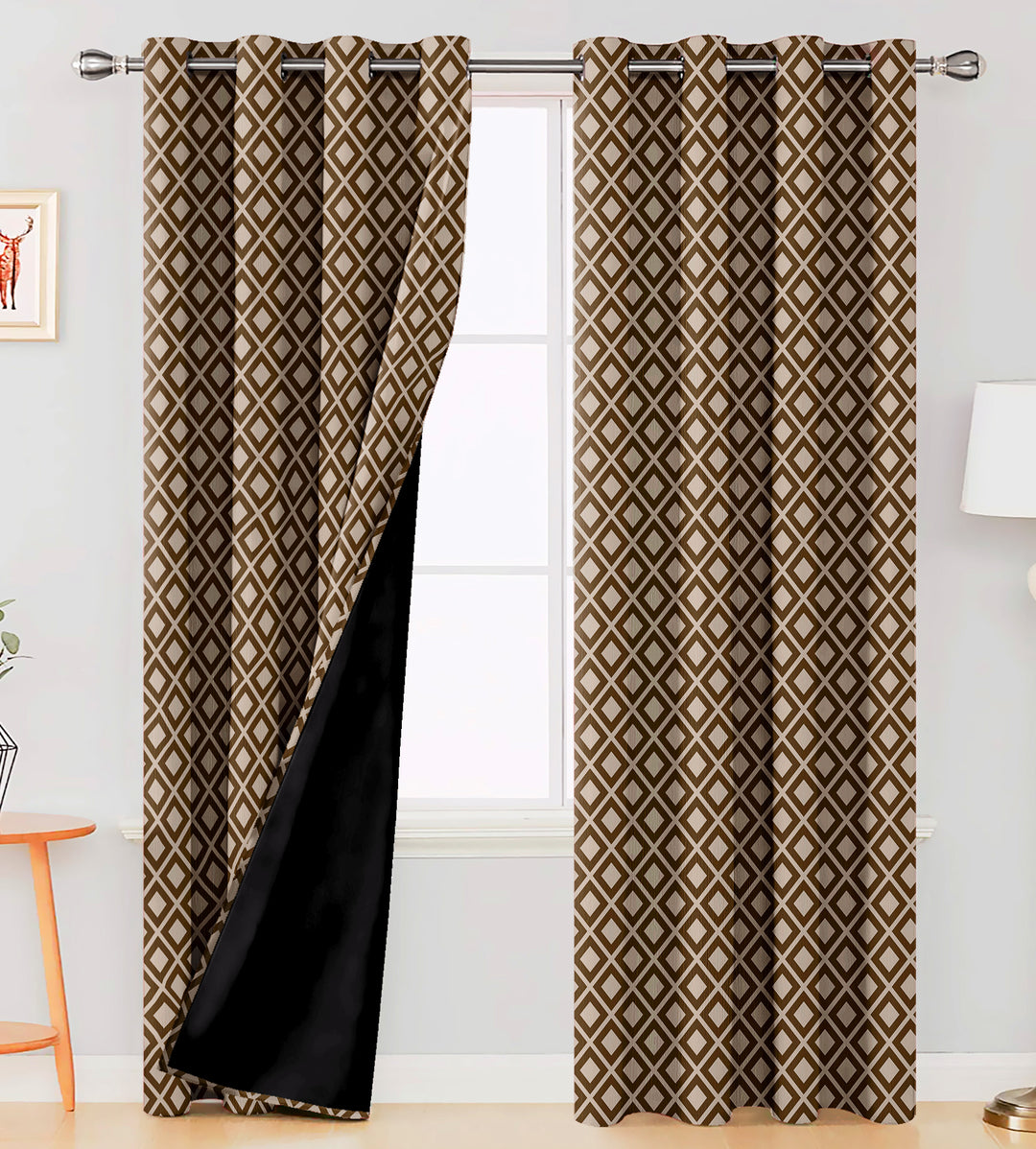 Ultimate Trends Premium Polyester Block Pattern Digital Printed Curtain, Brown Color, 1 Piece