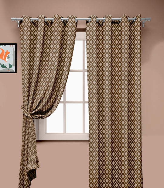 Ultimate Trends Premium Polyester Block Pattern Digital Printed Curtain, Brown Color, 1 Piece