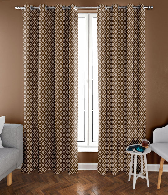 Ultimate Trends Premium Polyester Block Pattern Digital Printed Curtain, Dark Brown Color, 1 Piece