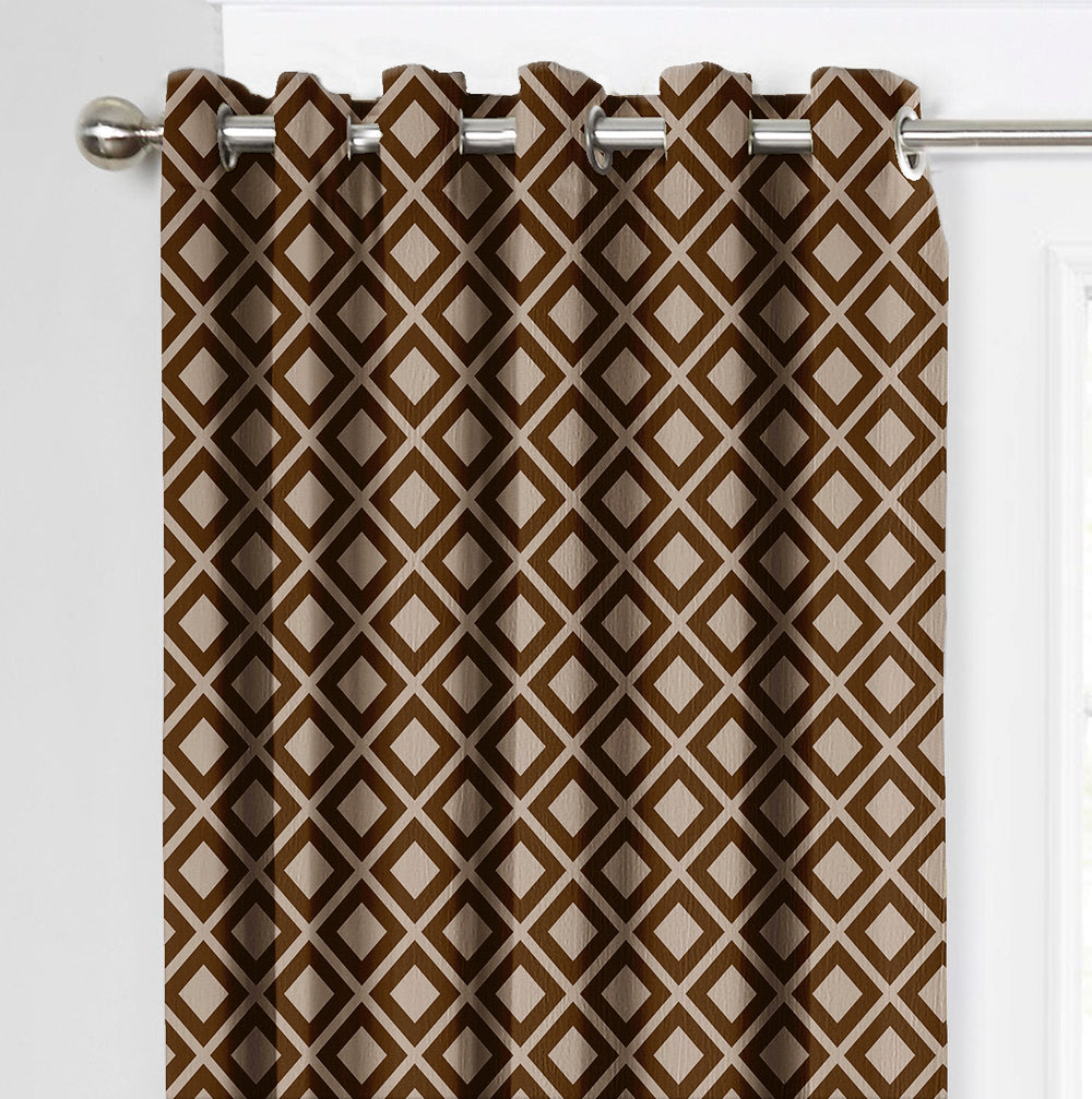 Ultimate Trends Premium Polyester Block Pattern Digital Printed Curtain, Dark Brown Color, 1 Piece