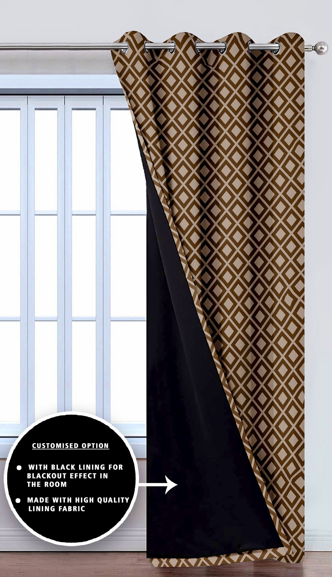 Ultimate Trends Premium Polyester Block Pattern Digital Printed Curtain, Dark Brown Color, 1 Piece