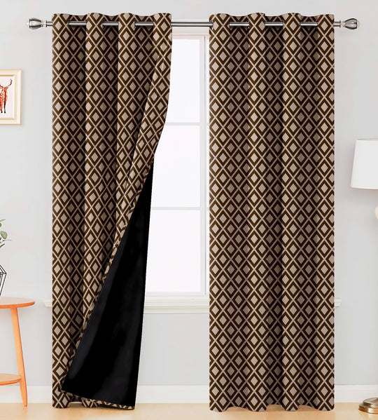 Ultimate Trends Premium Polyester Block Pattern Digital Printed Curtain, Dark Brown Color, 1 Piece