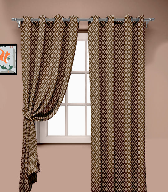 Ultimate Trends Premium Polyester Block Pattern Digital Printed Curtain, Dark Brown Color, 1 Piece