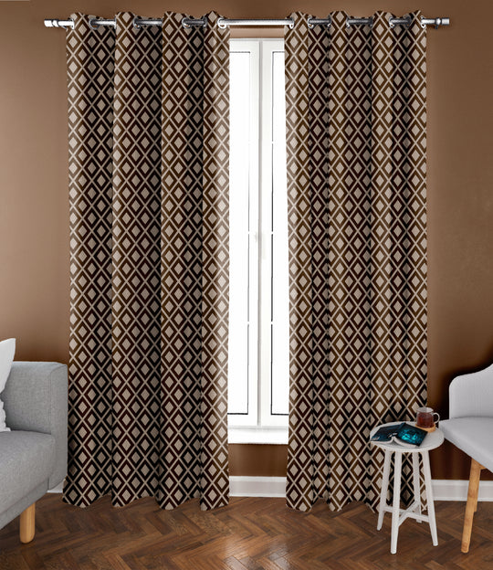 Ultimate Trends Premium Polyester Block Pattern Digital Printed Curtain, Chocolate Color, 1 Piece