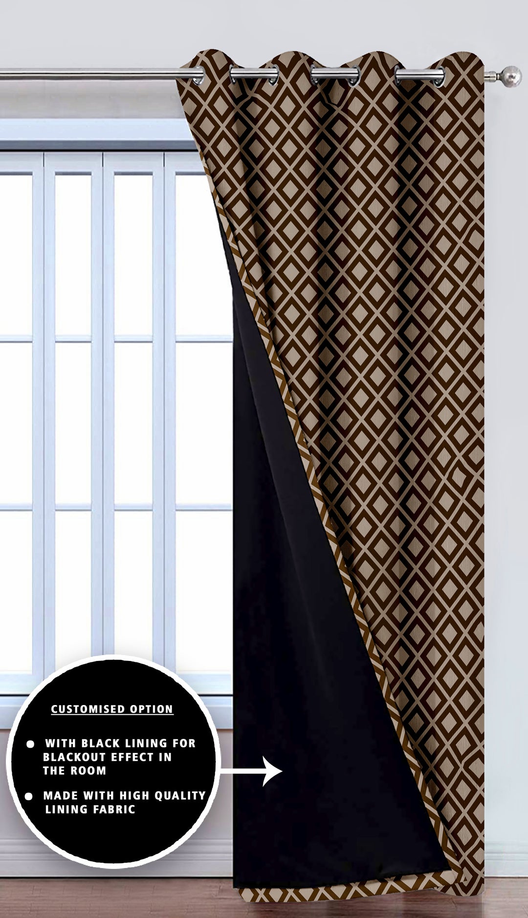 Ultimate Trends Premium Polyester Block Pattern Digital Printed Curtain, Chocolate Color, 1 Piece