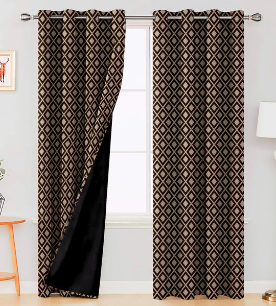 Ultimate Trends Premium Polyester Block Pattern Digital Printed Curtain, Chocolate Color, 1 Piece