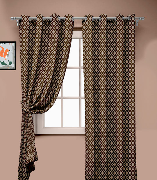 Ultimate Trends Premium Polyester Block Pattern Digital Printed Curtain, Chocolate Color, 1 Piece