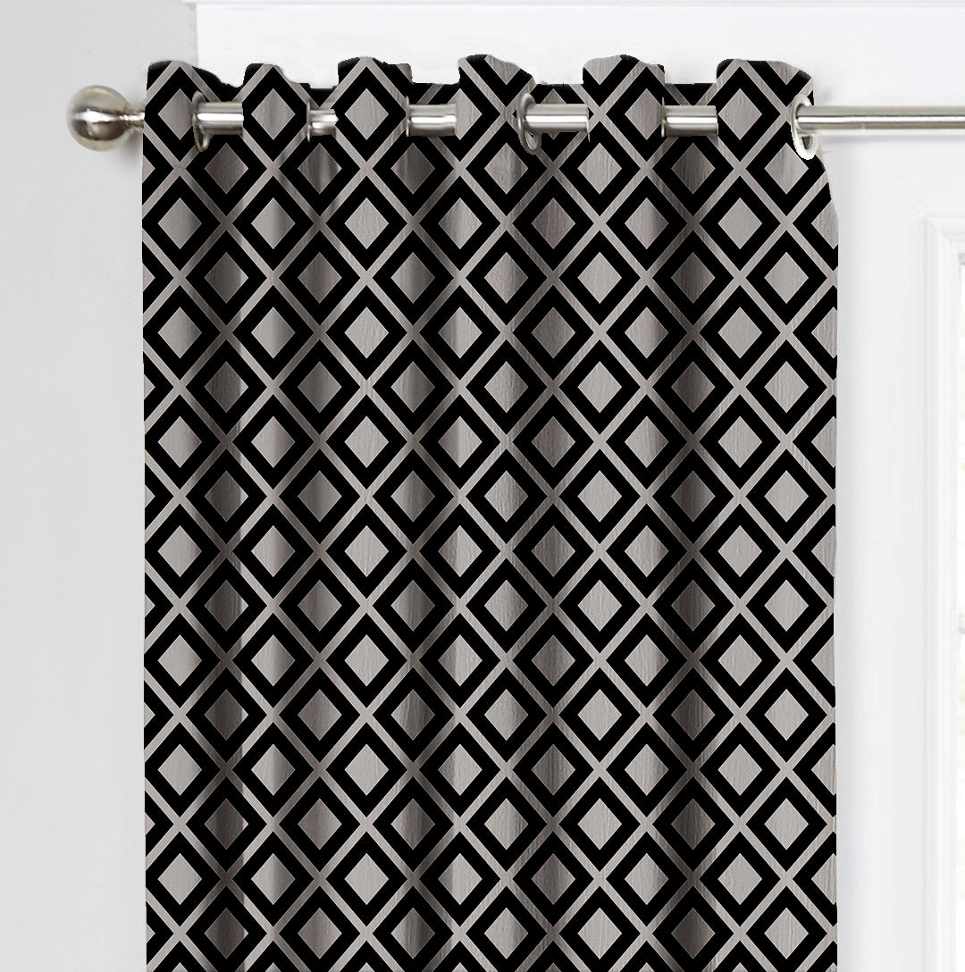 Ultimate Trends Premium Polyester Block Pattern Digital Printed Curtain, Black Color, 1 Piece