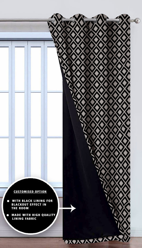 Ultimate Trends Premium Polyester Block Pattern Digital Printed Curtain, Black Color, 1 Piece