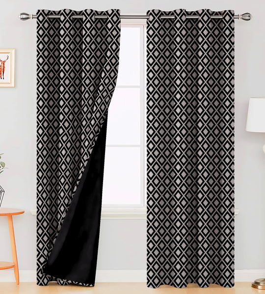 Ultimate Trends Premium Polyester Block Pattern Digital Printed Curtain, Black Color, 1 Piece