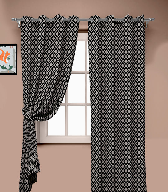 Ultimate Trends Premium Polyester Block Pattern Digital Printed Curtain, Black Color, 1 Piece