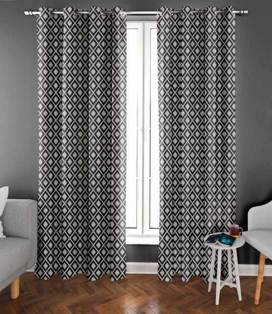 Ultimate Trends Premium Polyester Block Pattern Digital Printed Curtain, Charcoal Grey Color, 1 Piece