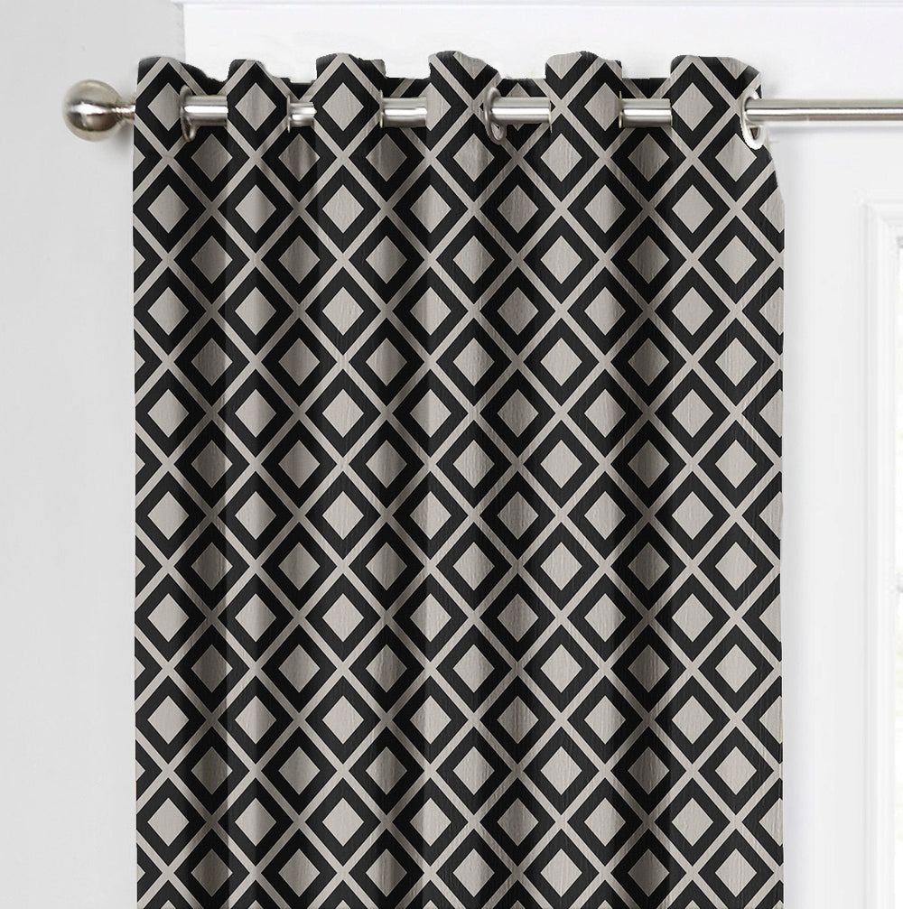 Ultimate Trends Premium Polyester Block Pattern Digital Printed Curtain, Charcoal Grey Color, 1 Piece