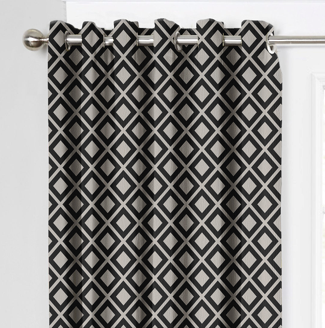 Ultimate Trends Premium Polyester Block Pattern Digital Printed Curtain, Charcoal Grey Color, 1 Piece